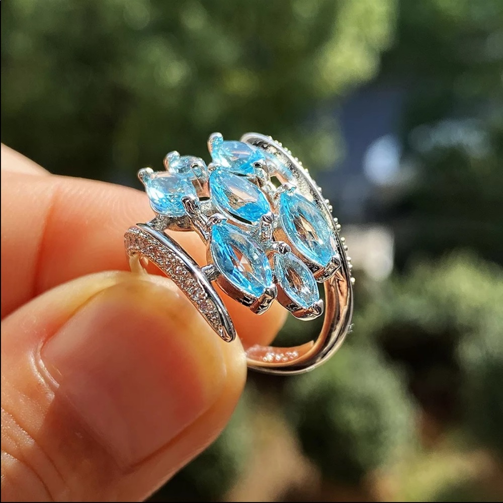New 925 Silver Marquise Cut Aquamarine Ring - Picture 3 of 6